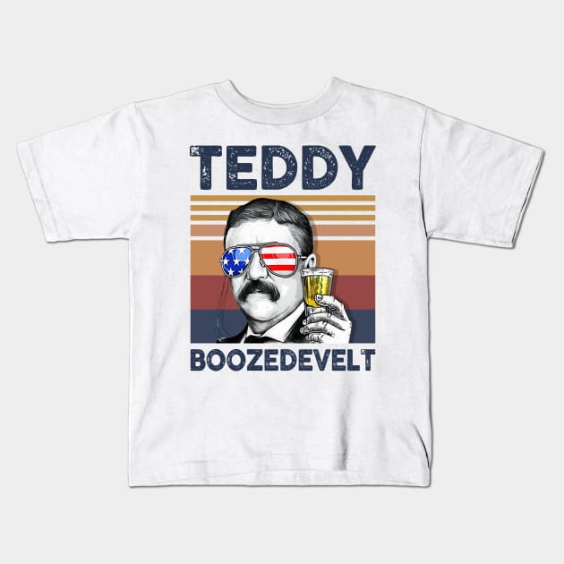 Teddy Boozedevelt US Drinking 4th Of July Vintage Shirt Independence Day American T-Shirt Kids T-Shirt by Krysta Clothing